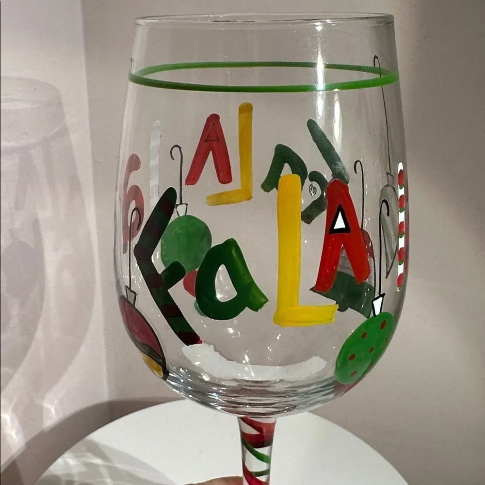 Wine Glass Festive Christmas Tree Hand Painted